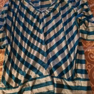 Eyeshadow Blue and Gray Striped Top